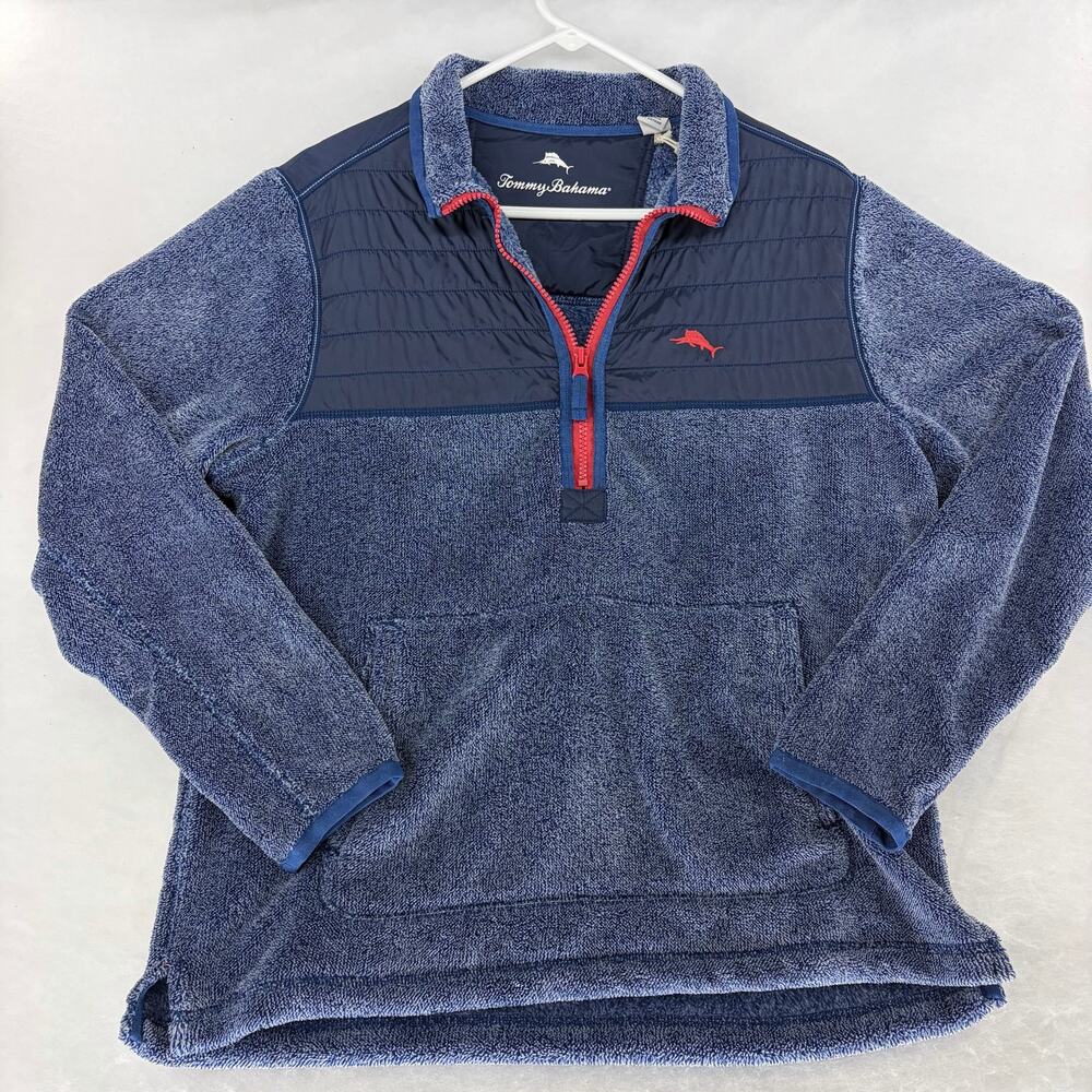 Tommy Bahama Mens New Cascade Half-Zip Sherpa Fleece Pullover Bering Blue Size S
